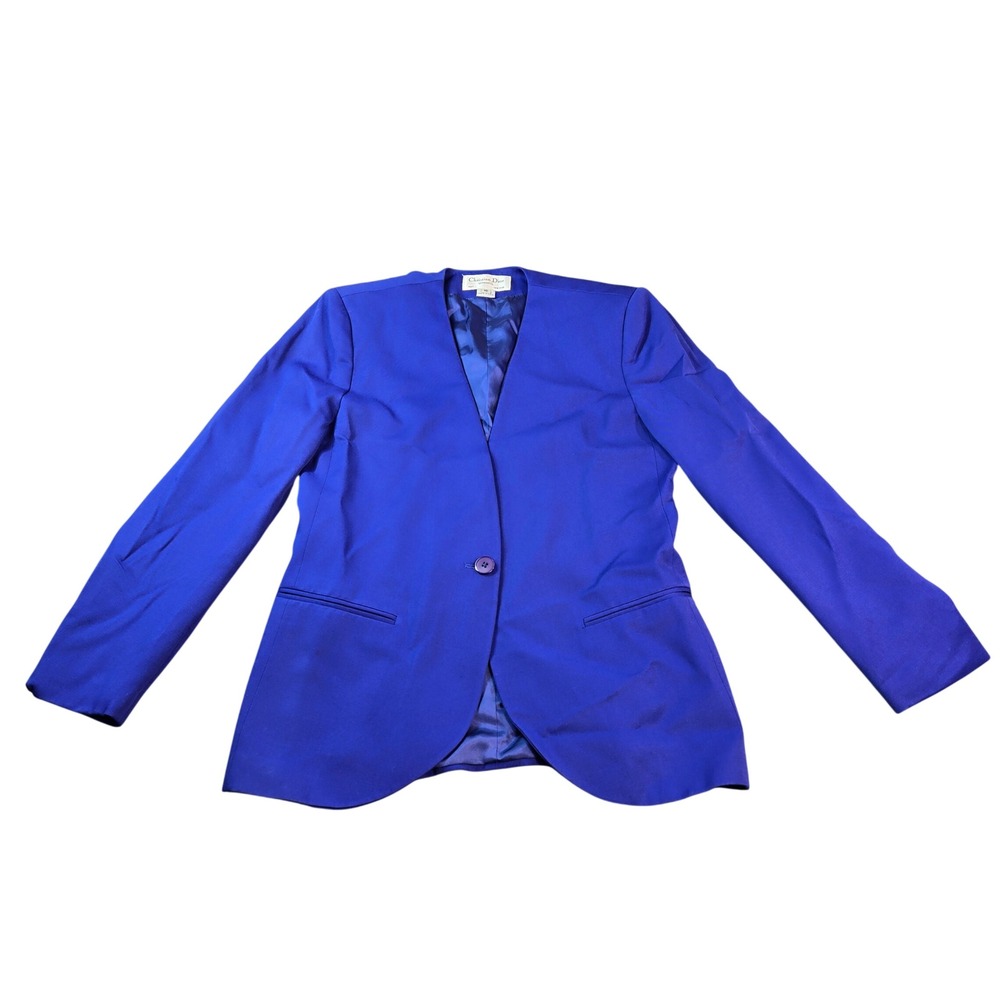 Christian Dior Separates Vintage Cobalt Blue Collarless Blazer Jacket Size 10